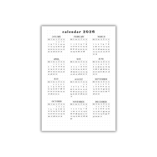 2026 Calendar – Cozy Bullet Journal Page
