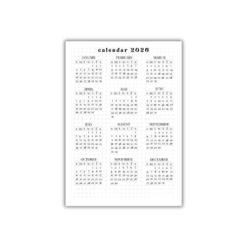 2026 Calendar – Cozy Bullet Journal Page